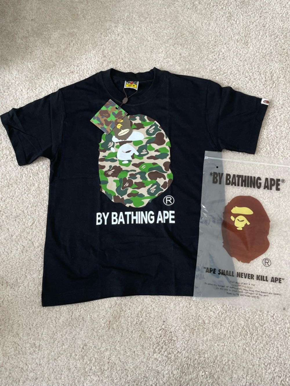 Bape Black T-Shirt with Green Camo Ape Head